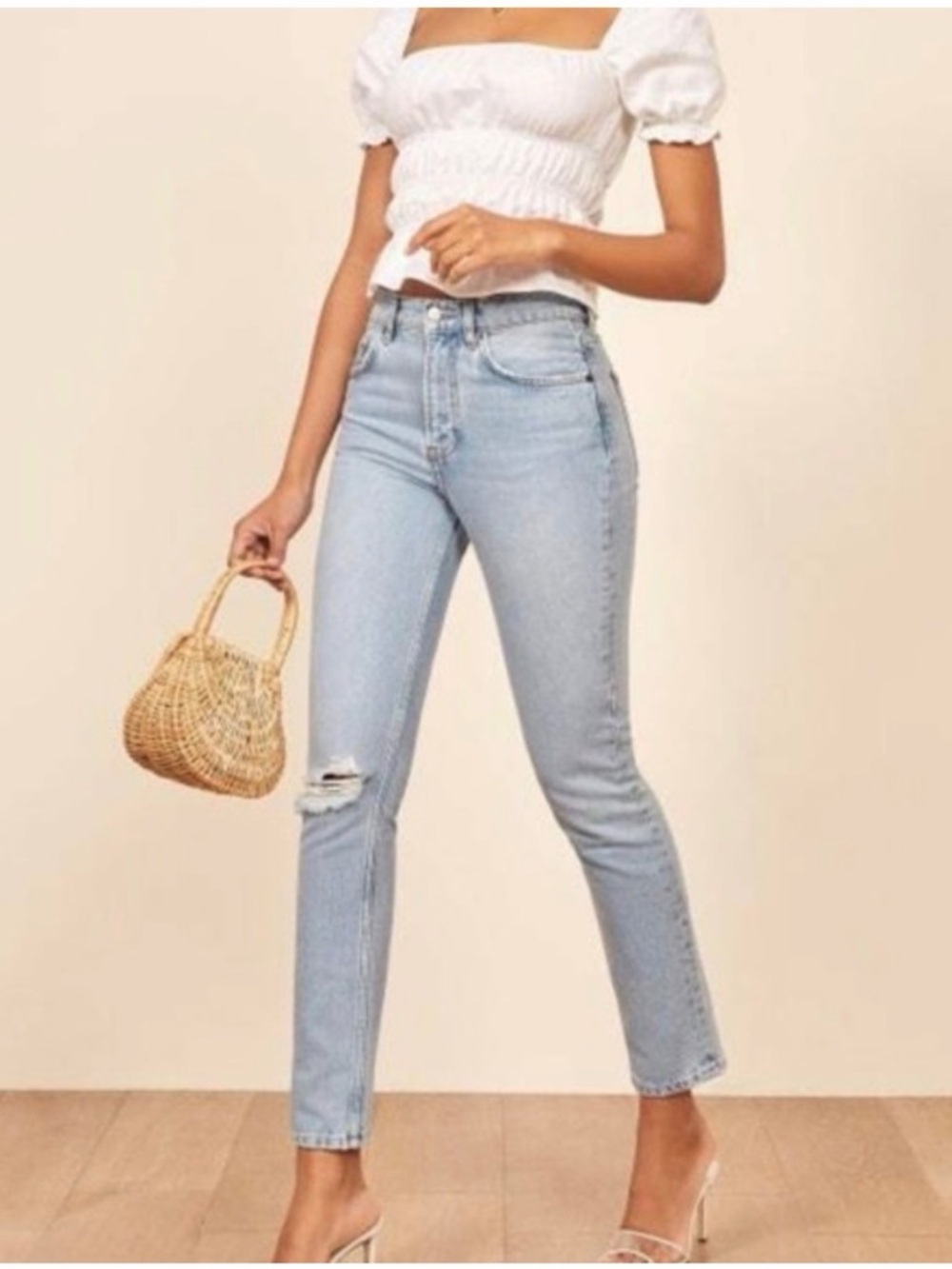 Reformation Light Blue High-Rise Straight Jeans